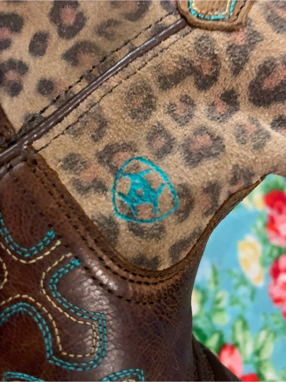 Ariat Crossroads Leather Square Toe Cowgirl Boots Embroidered & Leopard Print - Picture 10 of 12